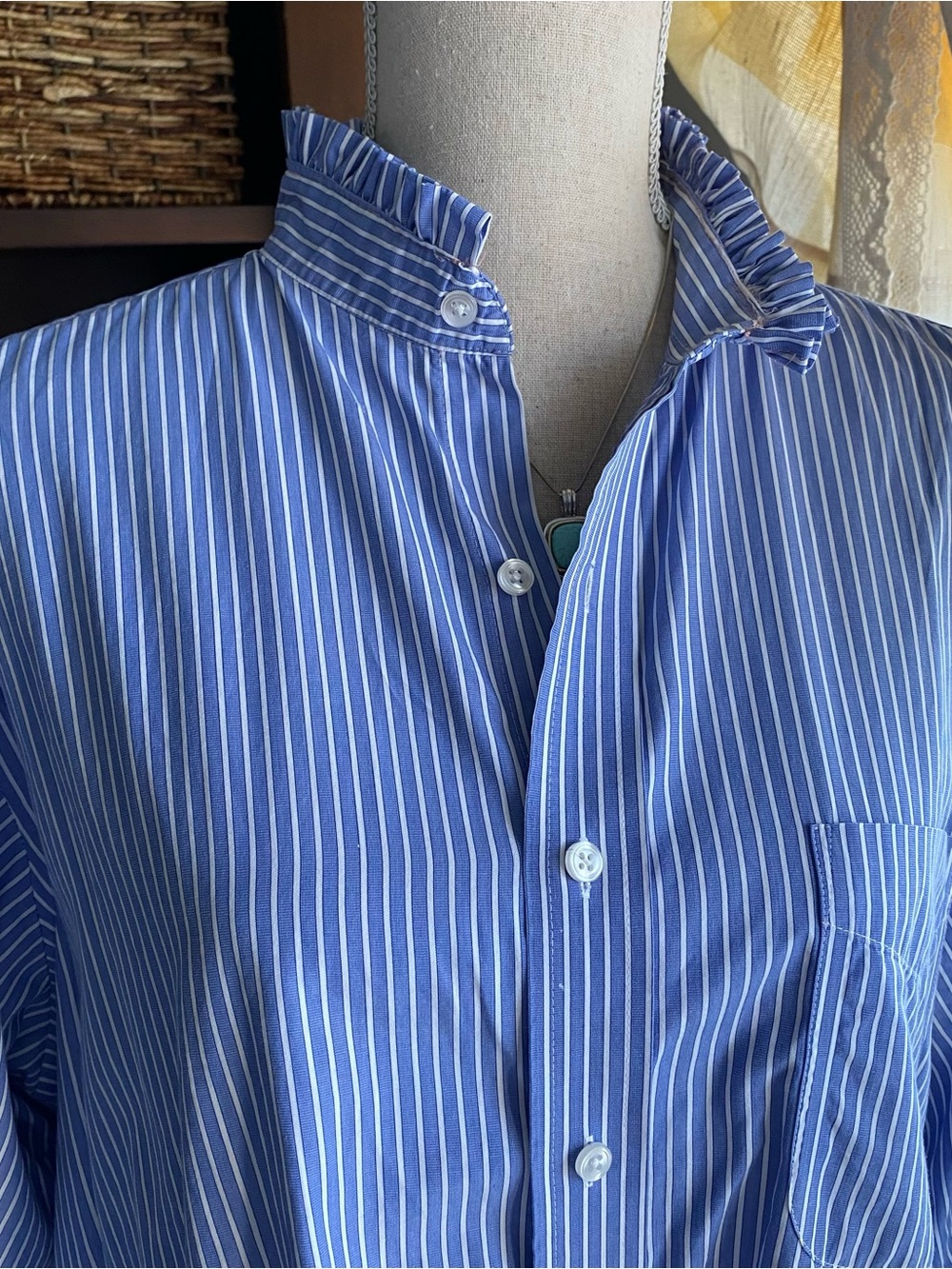 Upcycled Classic Blue Stripe Men's Button-Up Shirt EUC!